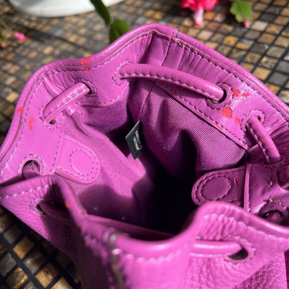 Coach Drawstring Pink Pouch Wristlet Pebbled Leather Bucket Bag Flowers - Picture 8 of 10